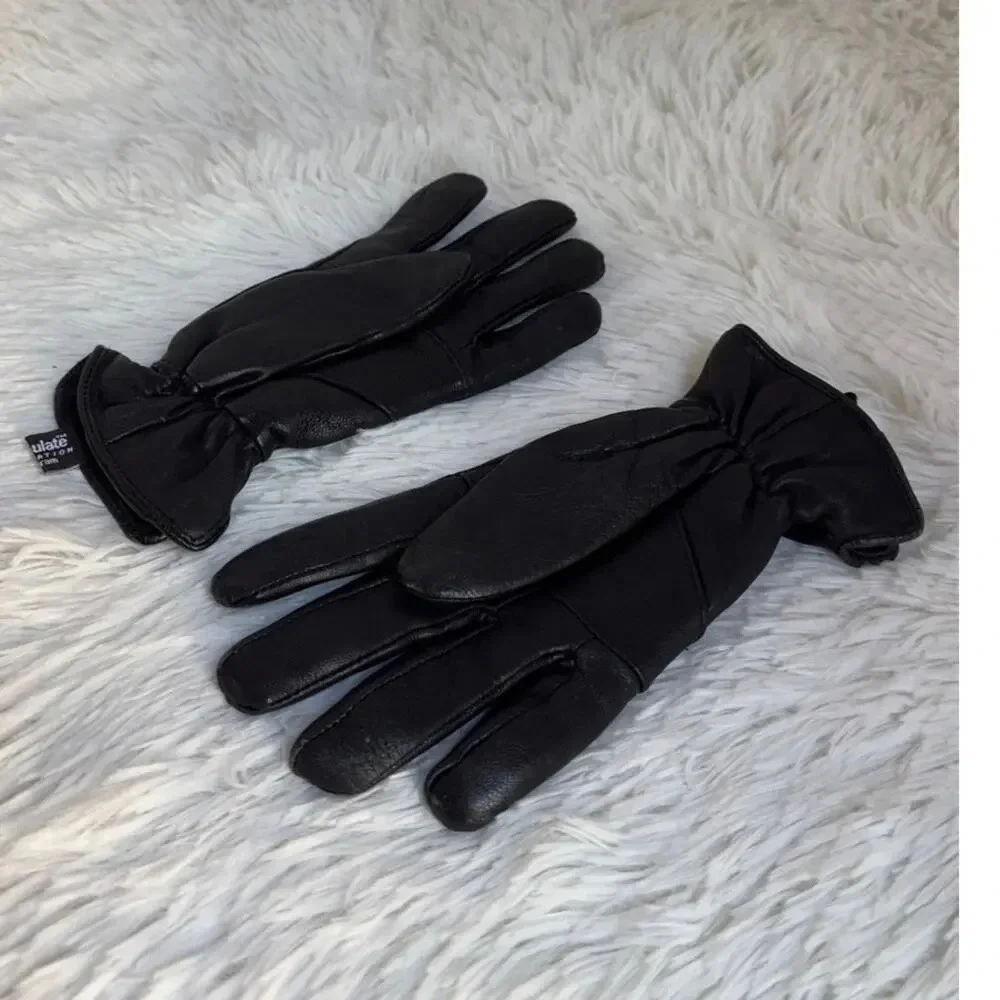 Black Leather Gloves for Men - Sheepskin Insulated, Stylish (Size M)